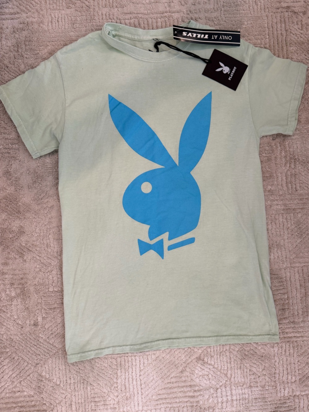 PLAYBOY Mint Tee with Bright Blue Bunny Logo
